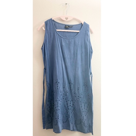 5/$15 MUST BUNDLE Blue Sleeveless Dress with Eyelet Detail - Picture 1 of 7